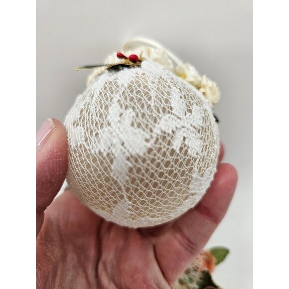 Handmade Victorian Lace & Flowers Christmas Tree Ornament Lot Of 4 ,"Peace",Boho - Picture 3 of 12